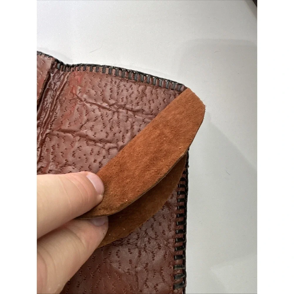Vintage Genuine Cowhide Hair On Hide Leather Document Passport Cover Hand Laced